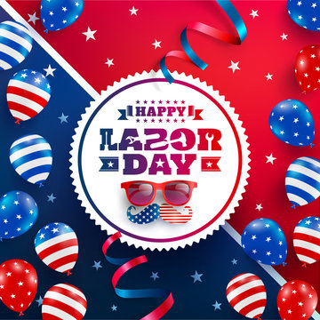 Happy Labor Day poster template.USA labor day celebration with American balloons flag,star and tools.Sale promotion advertising banner template for USA Labor Day Brochures,Poster or Banner