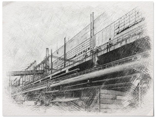 Ferroalloy plant painted in pencil