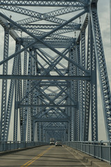 Cars crossing steel bridge in Owensboro, KY, USA