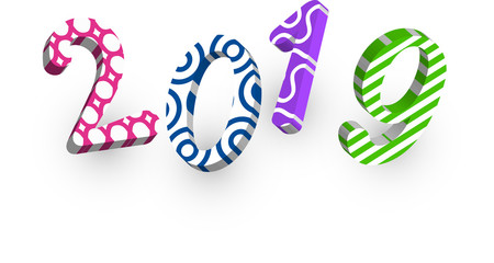 Happy 2019 new year sign with 3d figures.