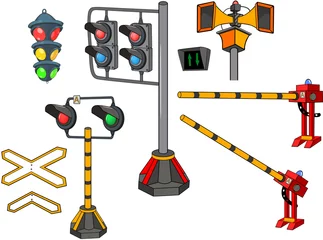 Gardinen Set of  Cartoon Illustration.  Railway Traffic Light. Semaphore. Cartoon © liusa