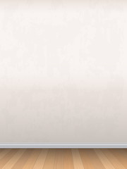 Realistic vector interior background. Empty wall and wooden floor.