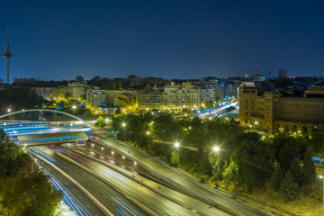 Fototapeta na wymiar Madrid's M30 motorway near the Plaza de Ventas and Torrespaña