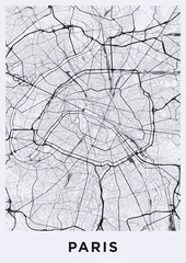 Deurstickers Stadsplattegrond licht Parijs. Wegenkaart van Parijs (Frankrijk). Zwart-wit (licht) illustratie van parijse straten. Afdrukbaar posterformaat (staand). © Anton Shahrai