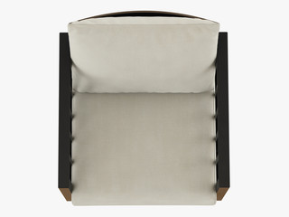 Soft armchairs with wooden armrest stand in a circle 3d rendering