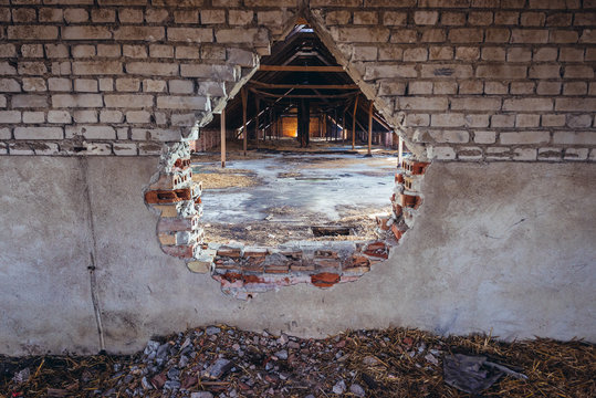 Old desolate PGR - form of polish collective farm in Gora, small village in Mazovia Province near Legionowo town, Poland