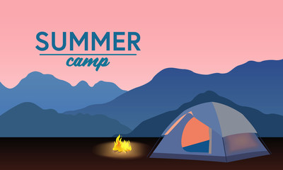 Summer camps and a fire in a mountainous landscape