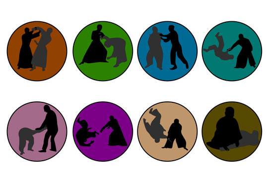 Set of 8 icons of different colors Aikido