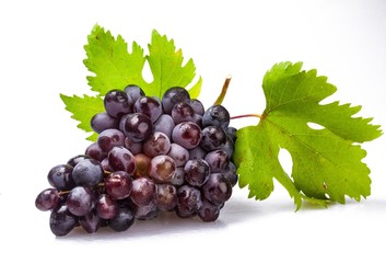 Red Grape Cluster With Leaves