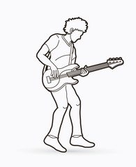Naklejka premium Musician playing bass, Music band graphic vector