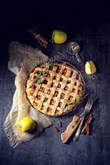 Tasty Apple pie with lattice upper crust