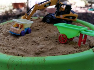 Children sandbox with toys