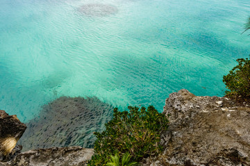 Paradise travel destination beach in Hamilton, Bermuda. Deep Bay Beach seascape. Photo taken over...