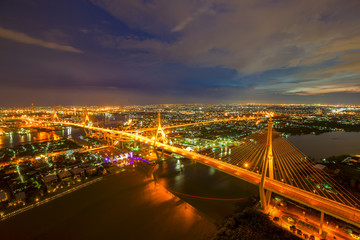 Fototapeta na wymiar Bangkok City - Beautiful sunset view of Bhumibol Bridge,Thailand