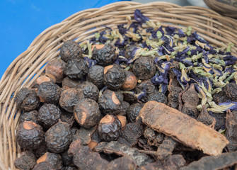 Dried herbs basket leaves.
