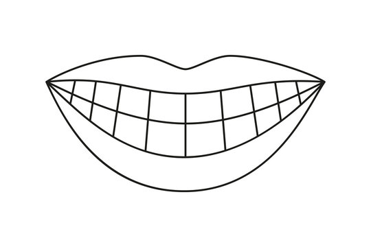 Line art black and white woman healthy smile