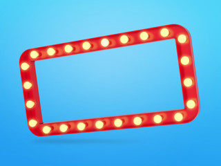 Neon retro banner with light bulbs. 3D rendering