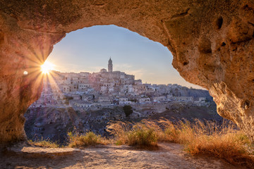 Matera, Italy. Cityscape image of medieval city of Matera, Italy during beautiful summer sunset.