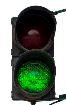 Green Signal Of A Traffic Light In Isolation