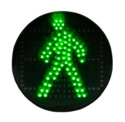 green signal of a traffic light in isolation