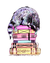 raccoon sleeping on books © Елена Скрипченко