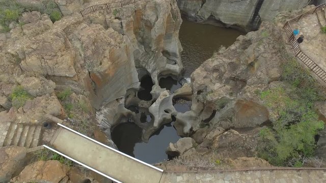 Canyon, river and bridges from the air at Bourkes Luck Potholes in South Africa