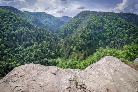 Rock shelf known as Tomasovsky vyhlad in Slovak Paradise mountain range in Slovakia