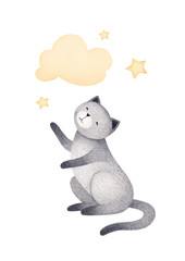 Watercolor illustration of cute cat. Perfect for greeting card