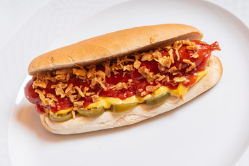 hot dog with sauce