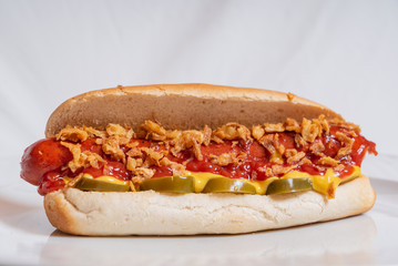 hot dog with sauce