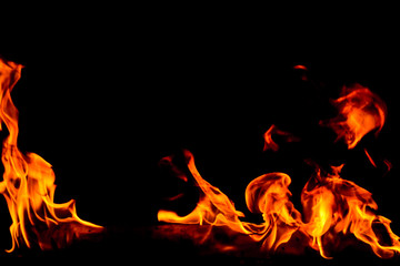Fire flames on black background