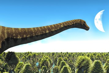 Huge Diplodocus in wetland, 3d illustration