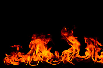 Fototapeta premium Fire flames on black background