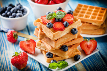 Waffles with berries.