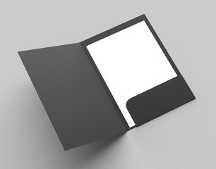 A4 size single pocket reinforced black folder mock up isolated on gray background. 3D illustration.
