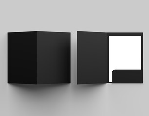 A4 size single pocket reinforced black folder mock up isolated on gray background. 3D illustration. - obrazy, fototapety, plakaty