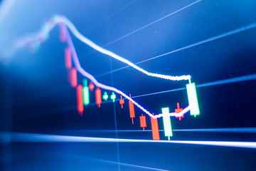 Stock market graph and candlestick chart for financial investment concept.