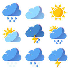 Weather icons forecast colorful vector icons set isolated on white