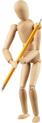 Wooden mannequin holding a pencil