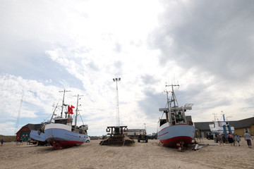 Fischereihafen auf dem Strand Thorup / DK