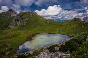 Fototapeta na wymiar The lake of Valparola, Dolomites.
