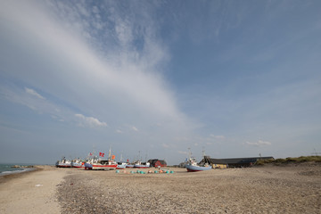 Fischereihafen auf dem Strand Thorup / DK