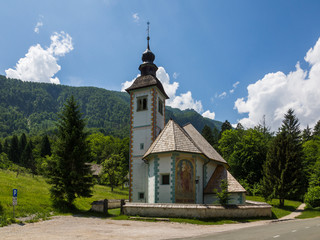 Fototapeta na wymiar Church of Sv. Ghost in Ribcev Laz near Bohinj lake, Triglav National Park, Slovenia