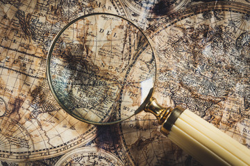 View through magnifier on old map, showing 