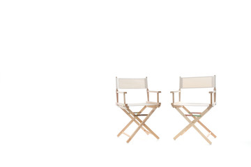 director chair made of wood and fabric well Comfortable sitting on  white backdrop, copy space