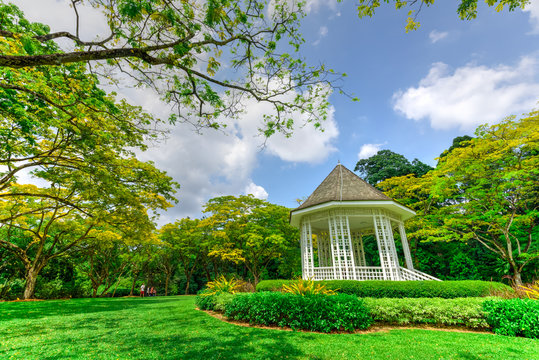 The Bandstand (or Gazebo) at the Botanic Gardens, an UNESCO World Heritage Site of Singapore. It has more than 10K species of flora, spreads over its 74ha area, and receives 4.5M visitors annually