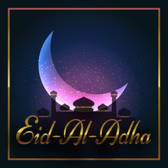 Obraz na płótnie Canvas Vector illustration. Muslim holiday Eid al-Adha. Graphic design decoration kurban bayrami. month lamb and a lamp.Translation from Arabic: Eid al-Adha.