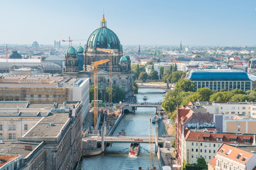 Berlin city skyline - aerial view on Mitte, river Spree, and Berlin Cathedral © hanohiki