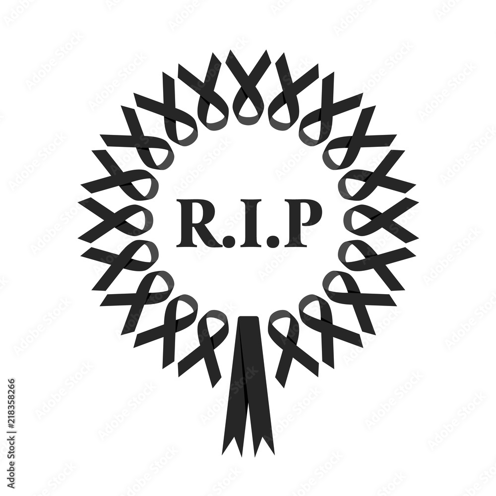 Poster r.i.p wreat sign with black ribbon around circle vector design