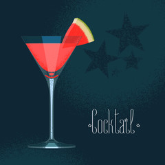 Martini cocktail glass with watermelon vector
